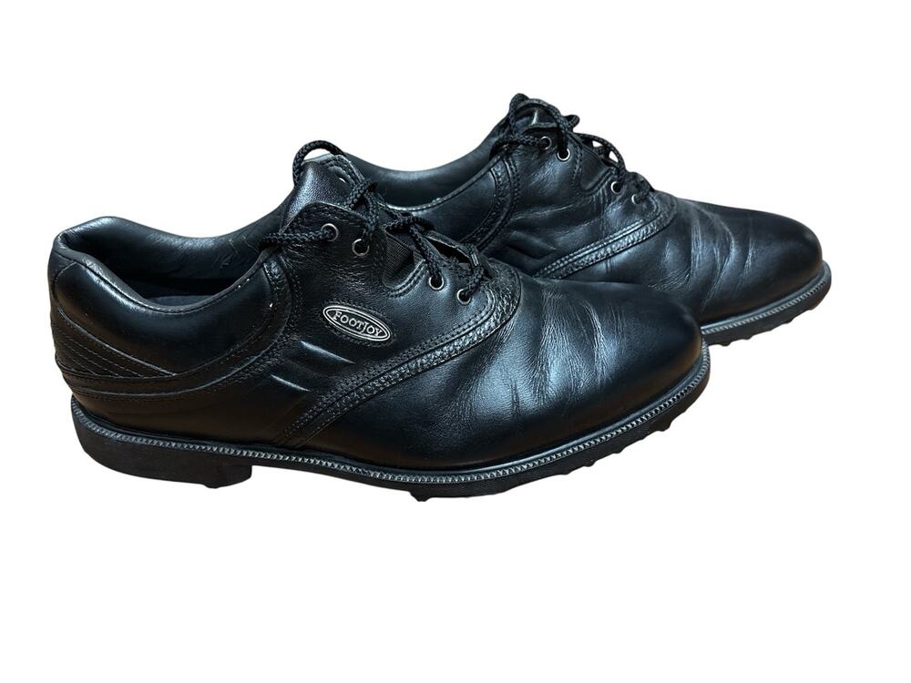 Footjoy men’s 9.5 black leather lace up golf shoes Ecomfort line w/ soft spikes